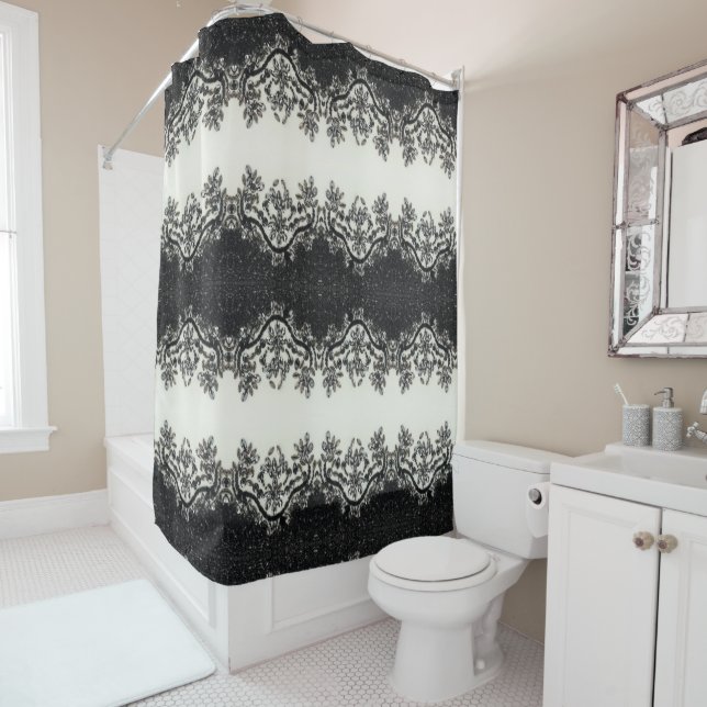 Rideaux De Douche Art Déco Glamour Vintage Mode Noir Blanc (En situation)