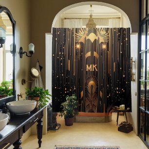 Rideaux De Douche Art Déco Gold Rain Art égyptien Noir Monogramme