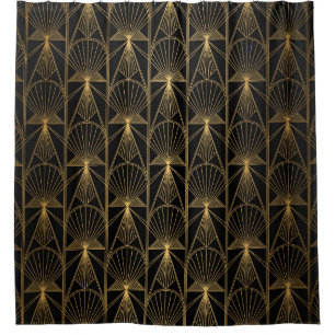 Rideaux De Douche Art déco métallique : dentelle d'or noir