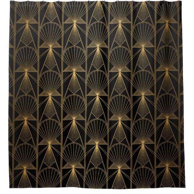 Rideaux De Douche Art déco métallique : dentelle d'or noir (Devant)