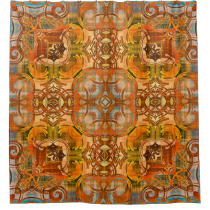 Rideaux De Douche art déco motif vintage ornemental orange, vieux