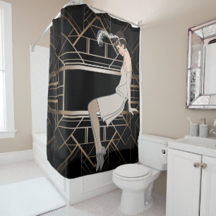 Rideaux De Douche art déco, or, noir, 1920, Gatsby, chic, motif, gi