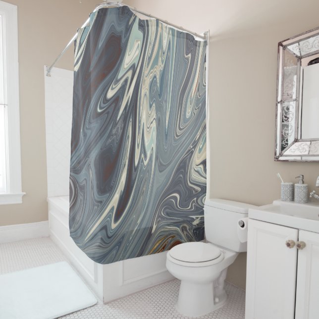 Rideaux De Douche Art des vagues tombées | Meilleure peinture abstra (En situation)