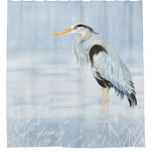 Rideaux De Douche Art d'oiseau de héron de grand bleu d'aquarelle