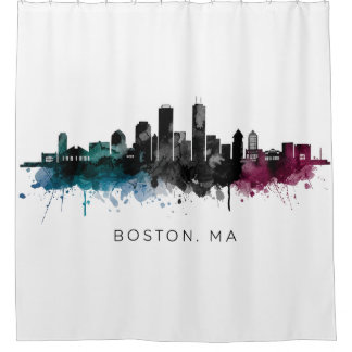 Rideaux De Douche Art du Massachusetts | Aquarelle de l'horizon de B