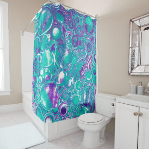 Rideaux De Douche Art fluide en marbre turquoise et violet Bulles