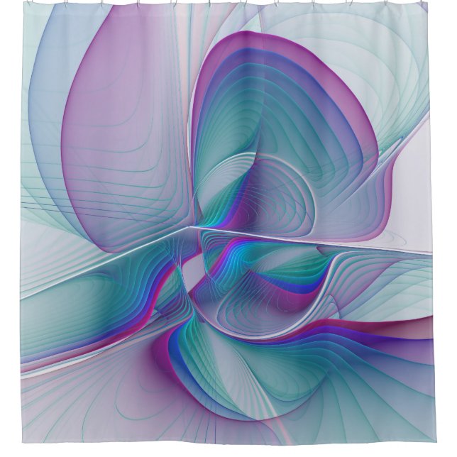 Rideaux De Douche Art Fractal Abstrait rose bleu turquoise (Devant)