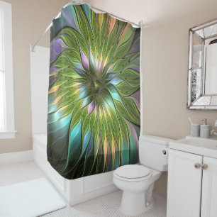 Rideaux De Douche Art Fractal Fleur Imaginaire Coloré Lumineux
