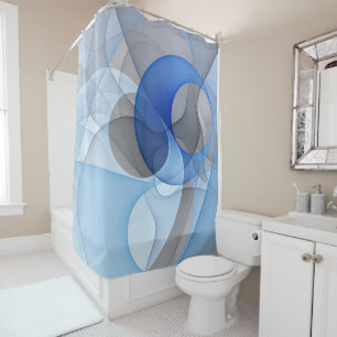 Rideaux De Douche Art graphique fractal abstrait bleu gris moderne