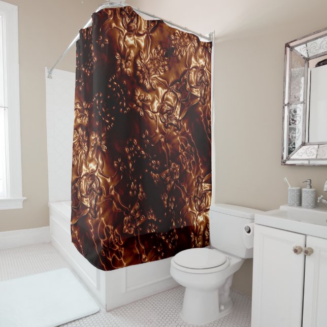 Rideaux De Douche Art gravant en refief floral Brown en bronze (En situation)
