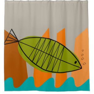 Rideaux De Douche Art moderne de poissons de la moitié du siècle