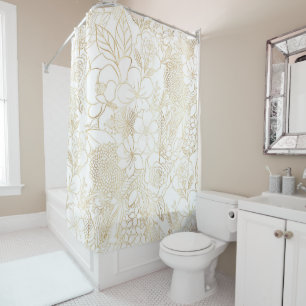 Rideaux De Douche Art moderne Gold White Floral Doodles