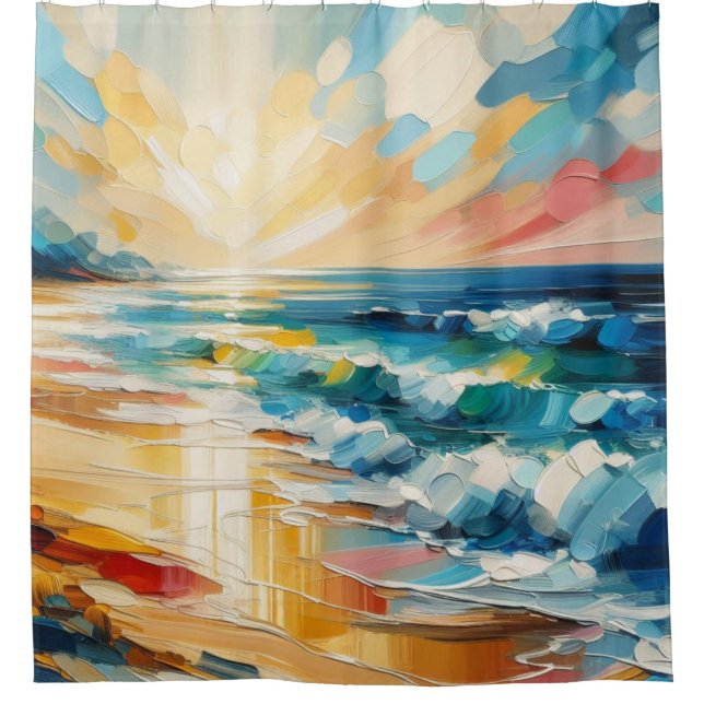 Rideaux De Douche Art moderne Sunset Beach Peinture nautique (Devant)