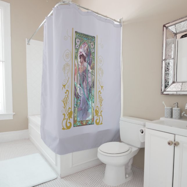 Rideaux De Douche Art Nouveau Alphonse Mucha Soirée Contemplation (En situation)