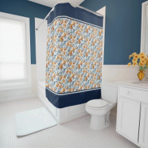 Art Nouveau California Poppies Navy Banded