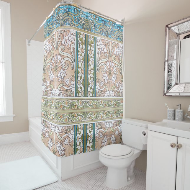 Rideaux De Douche Art nouveau jonquille Verneui textile floral art (En situation)