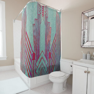 Rideaux De Douche Art nouveau, rouge, turquoise, vert, vintage, art 