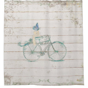 Rideaux De Douche Art victorien en bois en bois blanc de bicyclette
