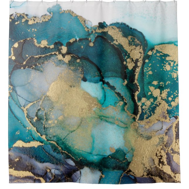 Rideaux De Douche Artabstracte turquoise d'alcool d'alcool noir, art (Devant)