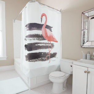 Rideaux De Douche Artsy rose Flamant rose d'aquarelle Pinceau lignes