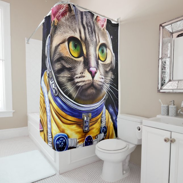 Rideaux De Douche Artwork de chats d'astronautes (En situation)