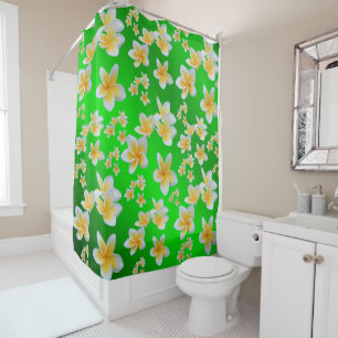 Rideaux De Douche asiatique, jaune, blanc, fleur, brillant, or, flor