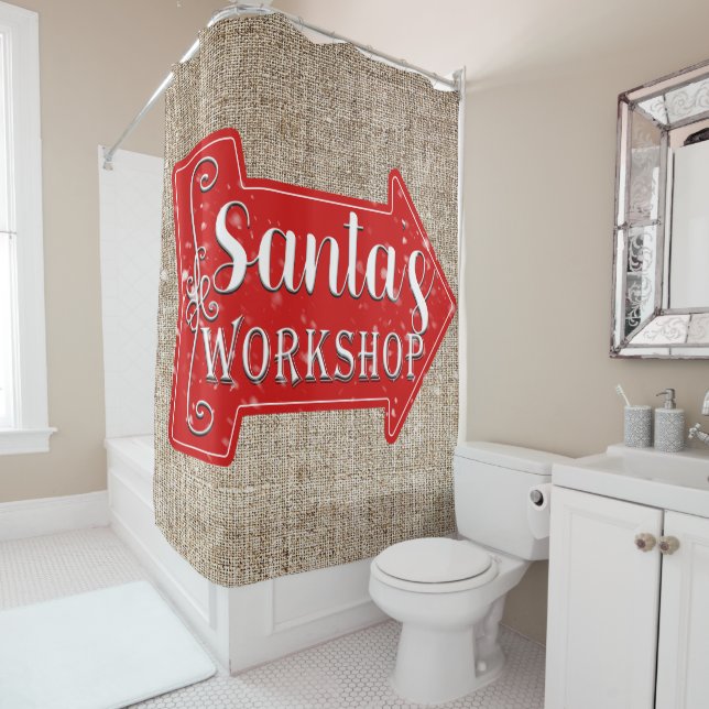 Rideaux De Douche Atelier père Noël Flèche Russe Noël (En situation)