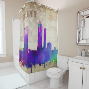 Rideaux De Douche Atlanta, horizon de ville d'aquarelle de GA  