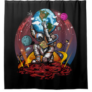 Rideaux De Douche Atlas Astronaut Holding Earth Mars Galaxy Cosmic