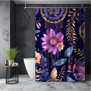 Rideaux De Douche Attrape-rêves fantaisistes boho fleurs sombres vio
