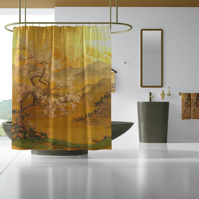 Rideaux De Douche Aube Dorée Opulente Extrême-Orient Inspiré (High-End 17th Century Asian Aesthetic Decor Shower Curtain )
