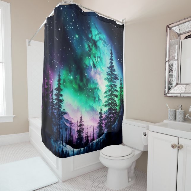 Rideaux De Douche Aurora céleste boréale Lumières nord vives (En situation)