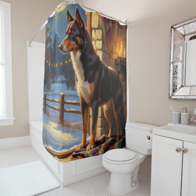 Rideaux De Douche Australian Kelpie With Christmas Lights Holiday (En situation)