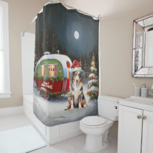 Rideaux De Douche Australian Shepherd Caravan Christmas Adventure