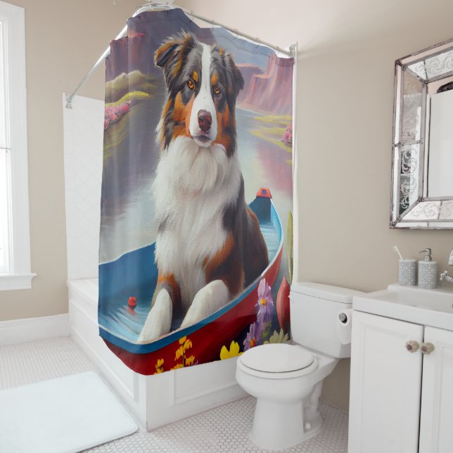 Rideaux De Douche Australian Shepherd on Paddle : Une aventure Pitto (En situation)