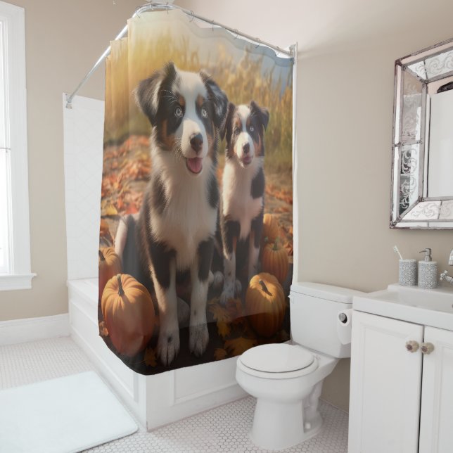 Rideaux De Douche Australian Shepherd Puppy Citrouille de plaisir d' (En situation)