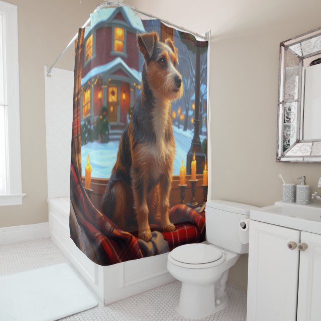 Rideaux De Douche Australian Terrier With Christmas Lights Holiday (En situation)