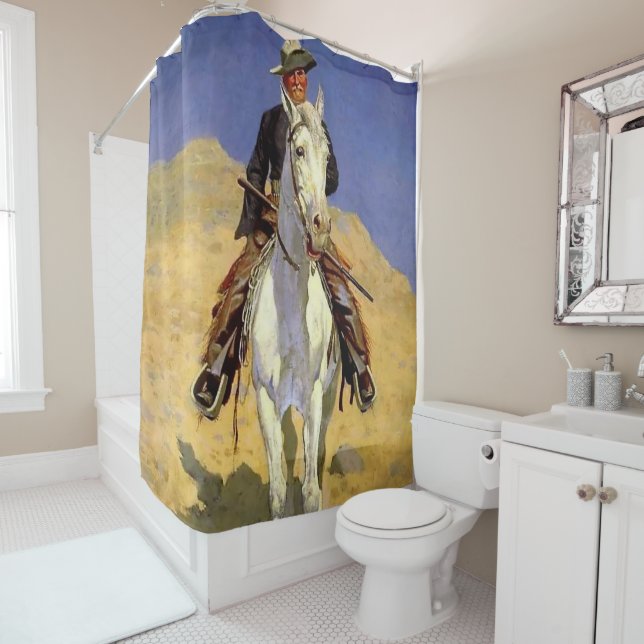 Rideaux De Douche “Autoportrait à cheval” de Frederic Remington (En situation)