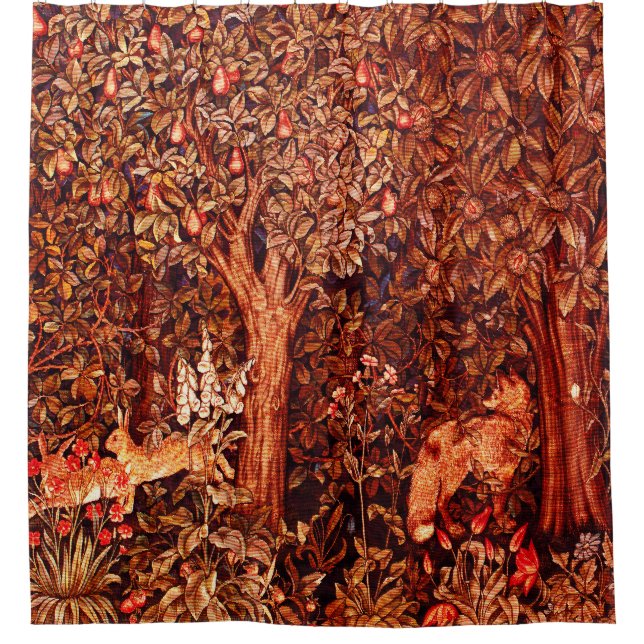 Rideaux De Douche AUTUMN FOREST ANIMALS Hares, Renard rouge, Floral  (Devant)