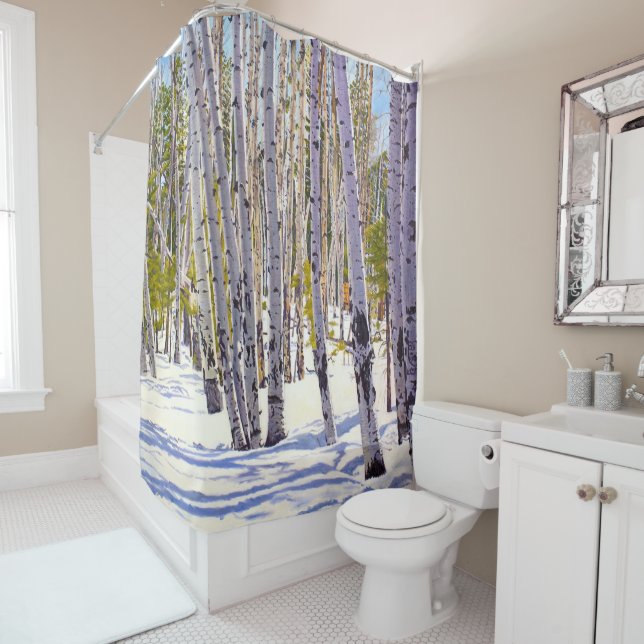 Rideaux de douche aux arbres d'Aspe dans la forêt (En situation)