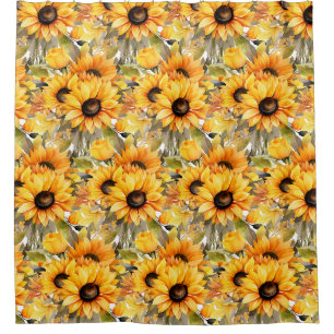 Rideaux de douche aux tournesols de l'Amérique rus