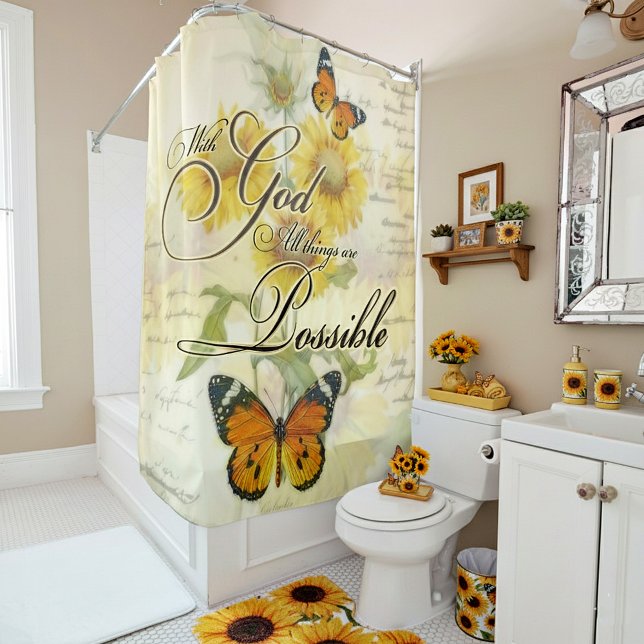 Rideaux De Douche Avec Dieu des tournesols et des papillons (Créateur téléchargé)
