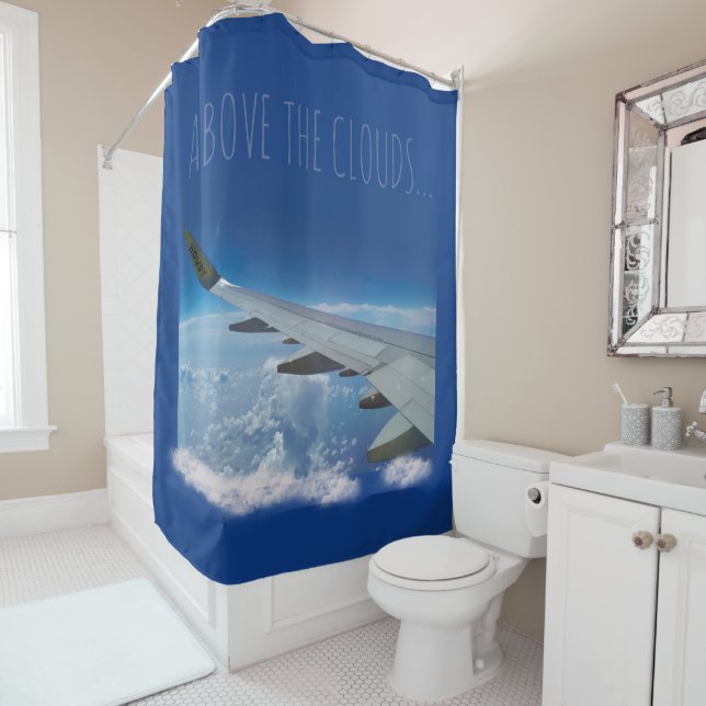 Rideaux De Douche Avion au-dessus des nuages (personnalisable) (En situation)