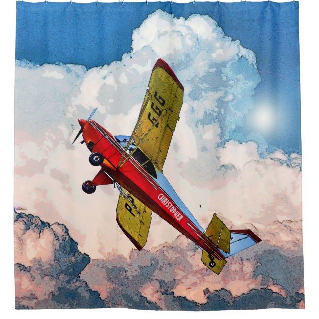Rideaux De Douche Avions personnels jaunes bleus rouges avec votre (Devant)