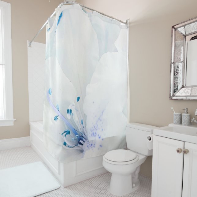 Rideaux De Douche *~* Azalea Art Peinture Fleurs Turquoise blanc (En situation)