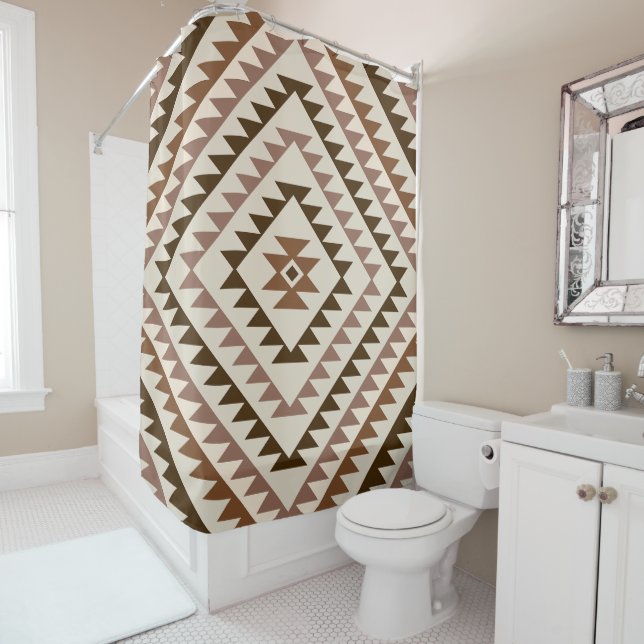 Rideaux De Douche Aztec Diamond Motif Design Browns+Cream (En situation)