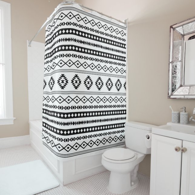 Rideaux De Douche Aztec noir sur blanc Motifs mélangés Motif (En situation)