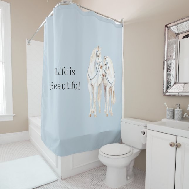 Rideaux De Douche Baby Blue White Horses (En situation)