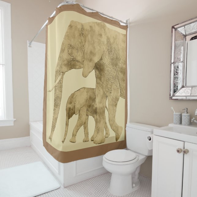 Rideaux De Douche Baby Elephant avec c'est Mère (En situation)