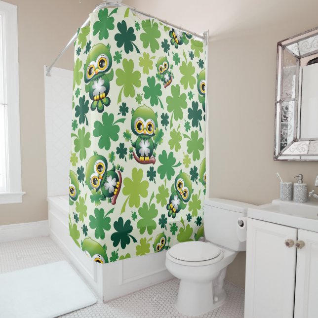 Rideaux De Douche Baby Owl Cute St Patrick Cartoon (En situation)